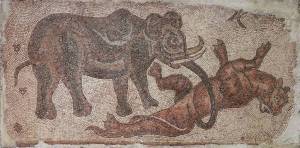 Mosaic of an Elephant_Attacking_a_Feline